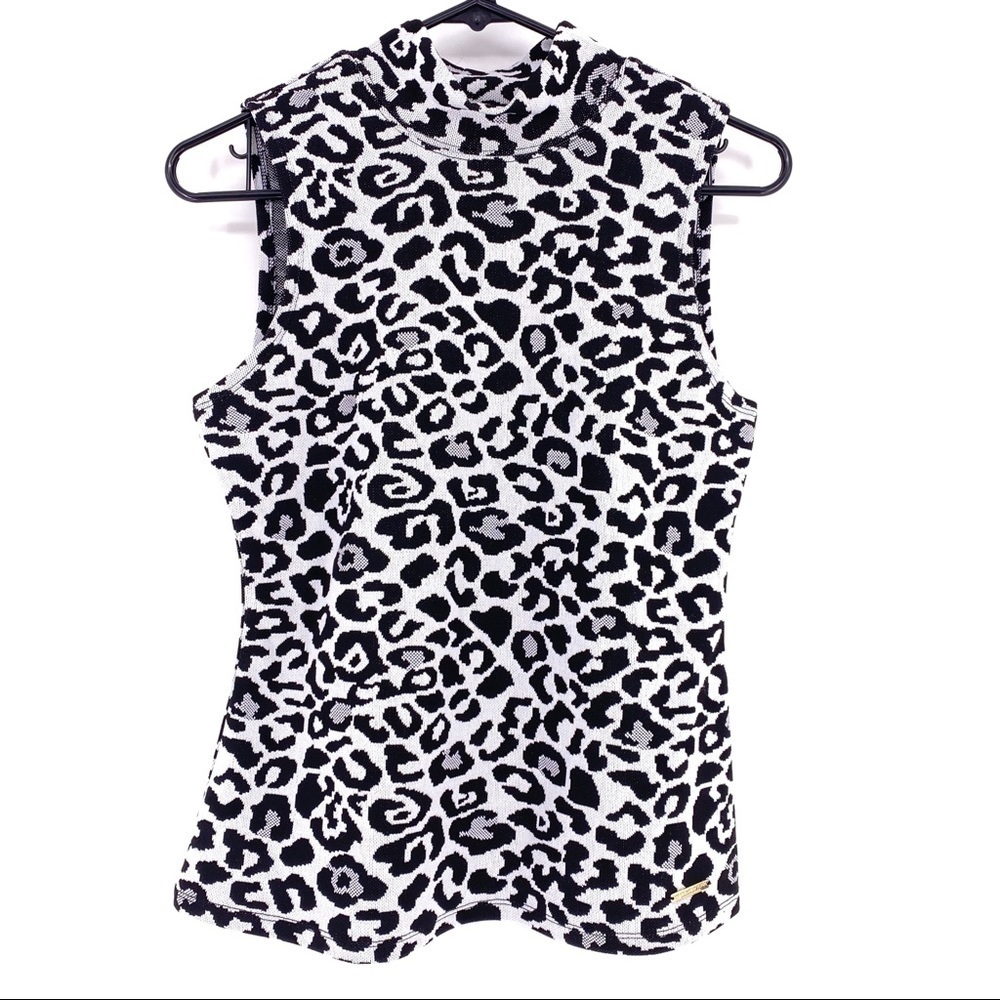 Andrew Marc Leopard Sleeveless Cowl Neck Top - S